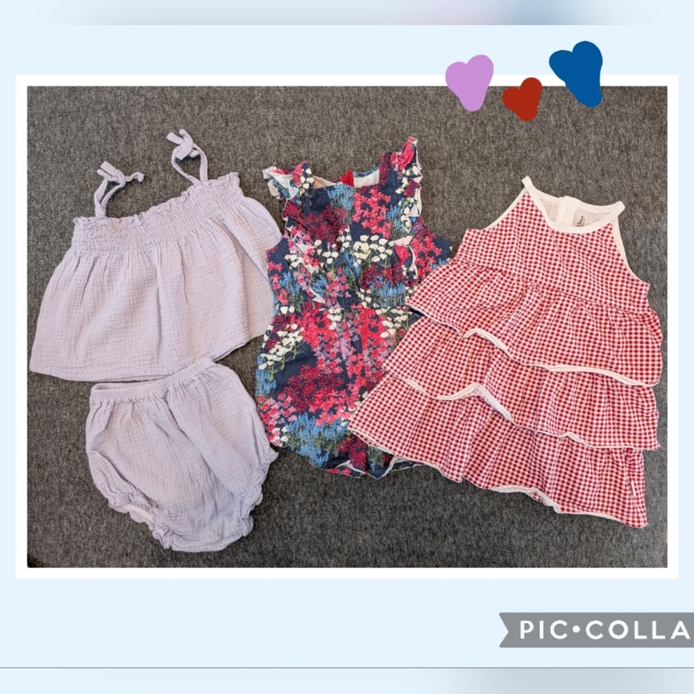 Bundle Of 2T/24 mos Red Gingham Dress And Rompers, Burts Bees